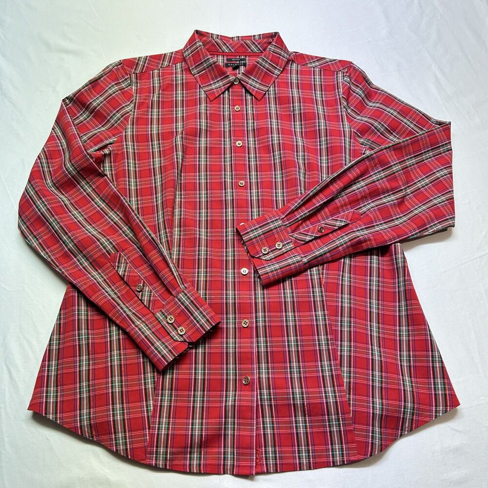 Talbots Holiday Plaid Non-Iron Long Sleeve Full Button Sz 6